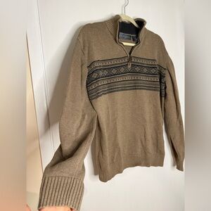 Oscar de la Renta Tan Zip-Up Sweater with Black Pattern